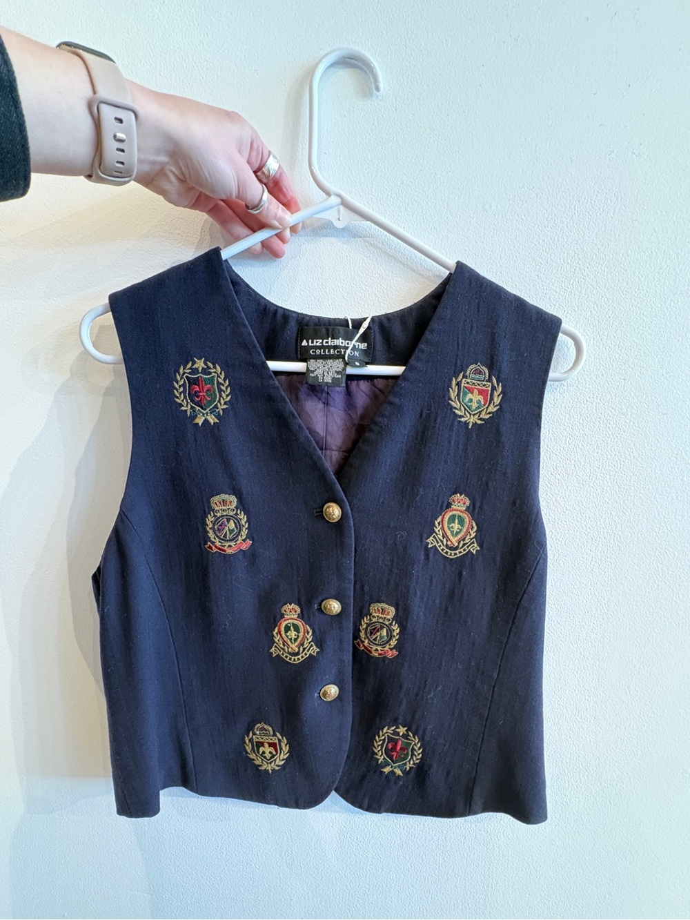 Vintage Liz Claiborne Navy Embroidered Wool Vest